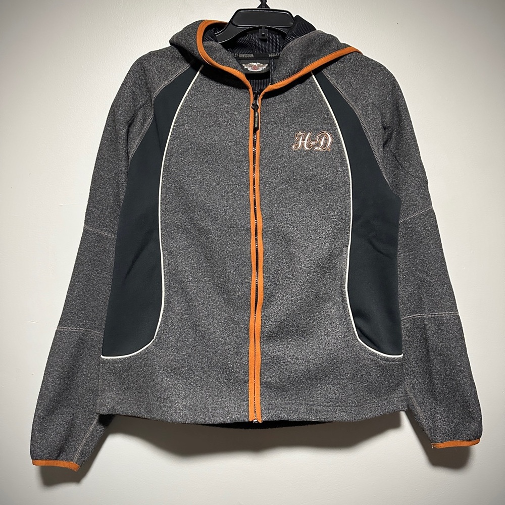 Vintage 2008 Harley-Davidson Charcoal and Black Jacket with Orange Trim